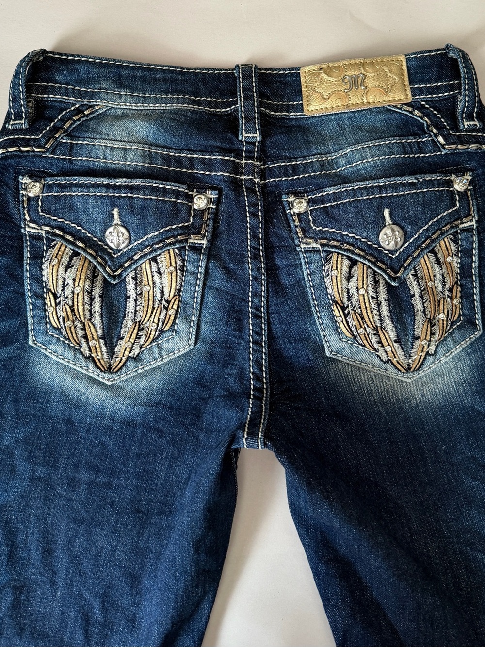 Womens Miss Me Jeans Size 25 X 30 Skinny Y2K Angel Wings Mid Rise Blue Denim - Picture 8 of 11